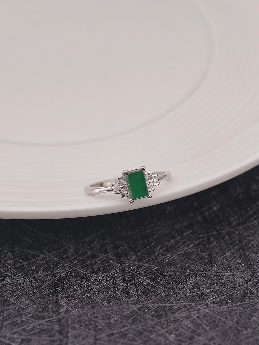 Imperial Green High Ice Natural Jadeite No Design Sterling Silver Gold-Plated Ring