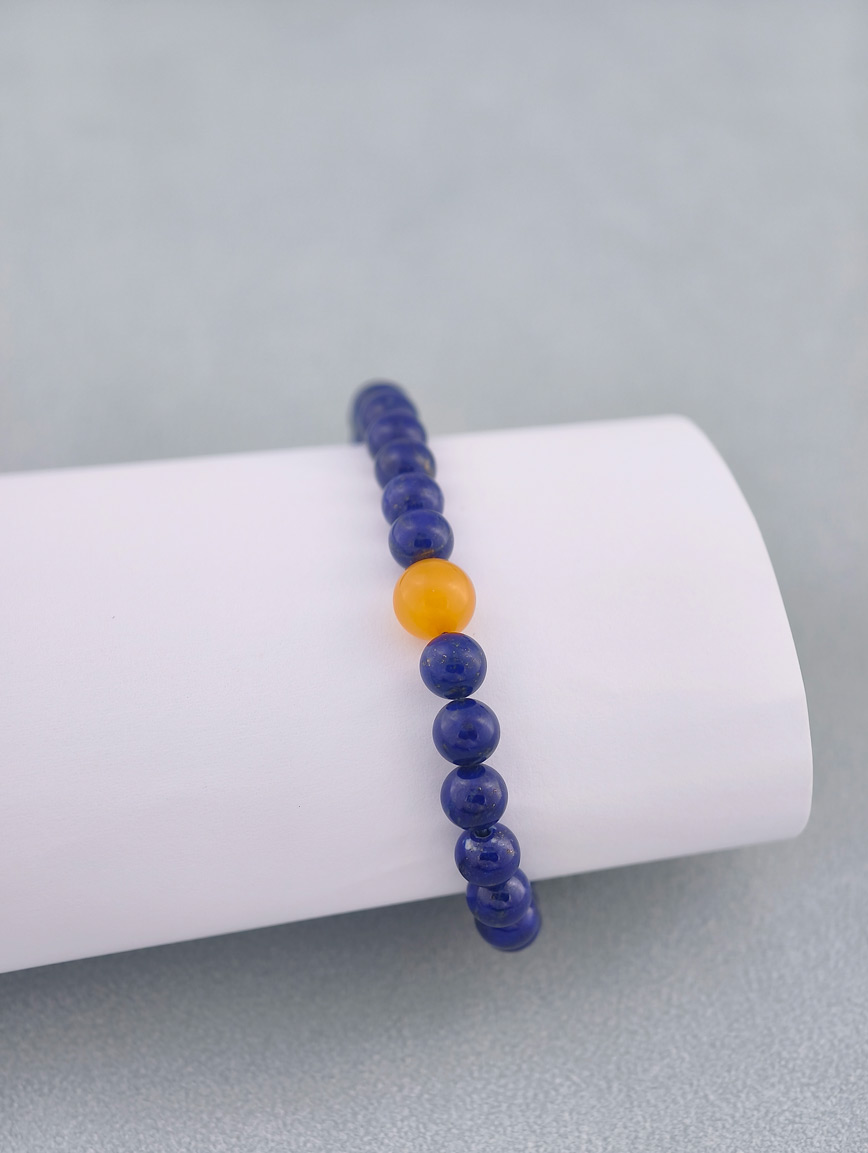 Natural Lapis Lazuli and Amber Bracelet