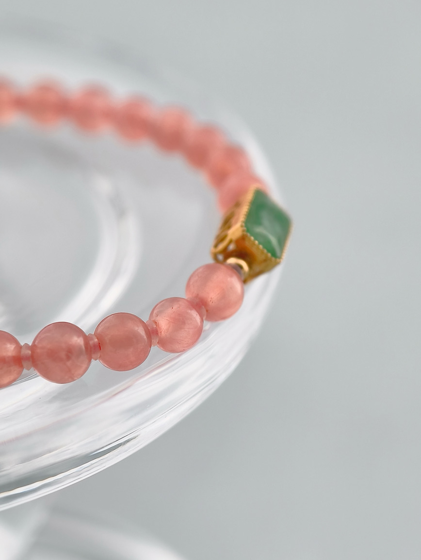 Natural Rhodochrosite and 18K Gold Inlaid Jadeite Bracelet