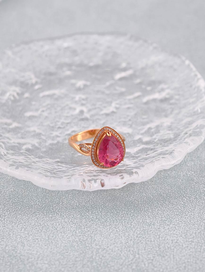 18k Gold Inlaid Natural Pink Tourmaline Ring