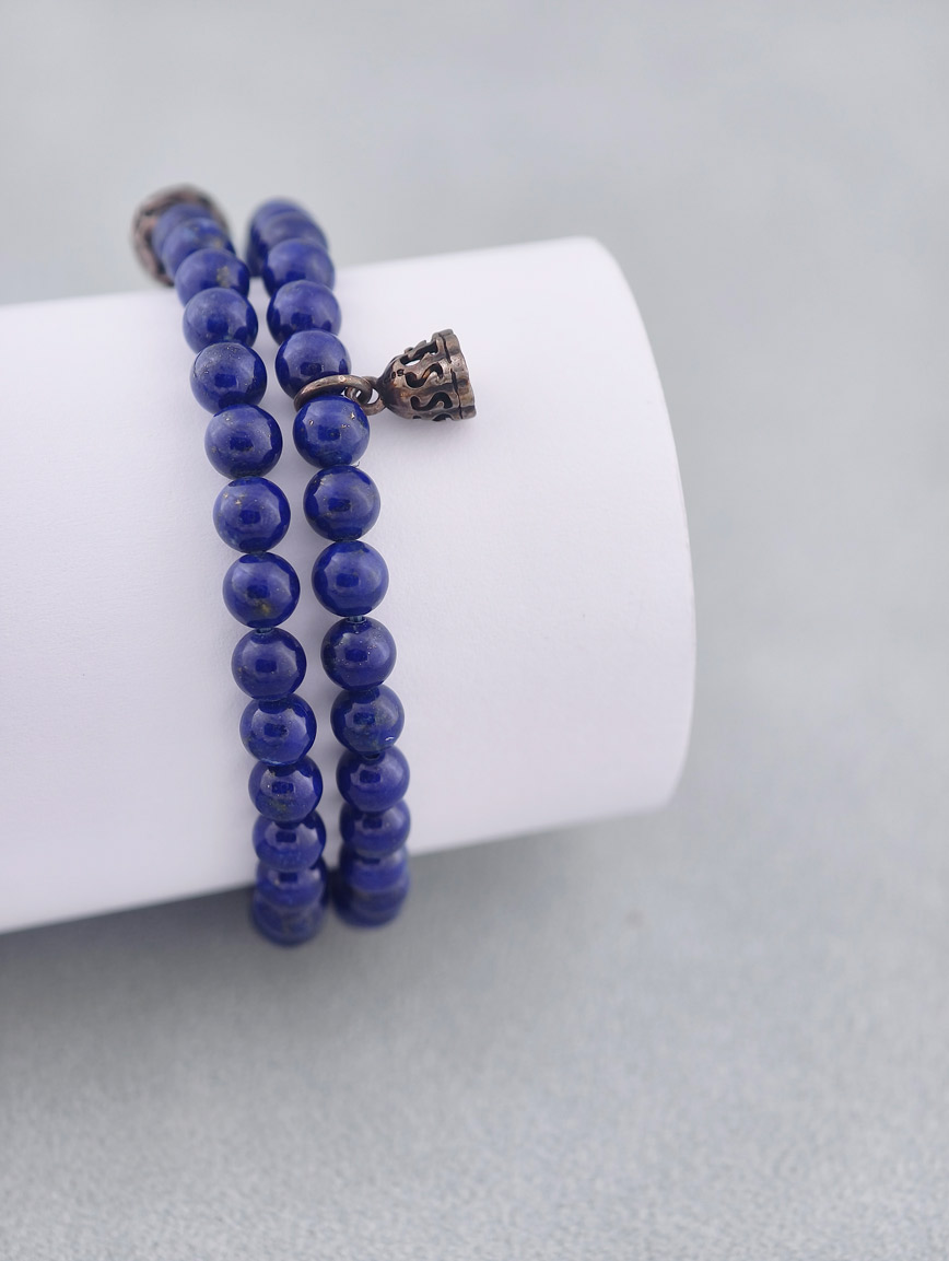 Natural Lapis Lazuli and Sterling Silver Lucky Bead Bracelet