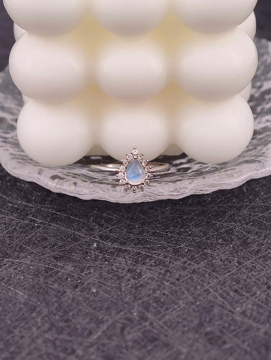 Natural Drop-Shaped Blue Moonstone Ring
