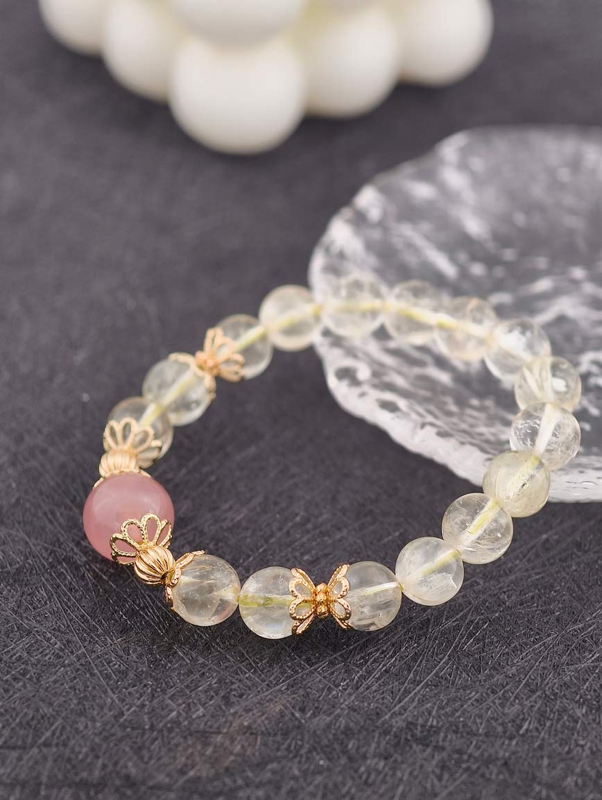Natural Green Kunzite and Rose Quartz Bracelet