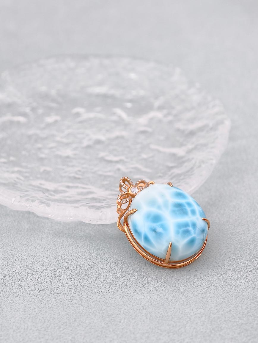 18K Gold Natural Larimar Pendant
