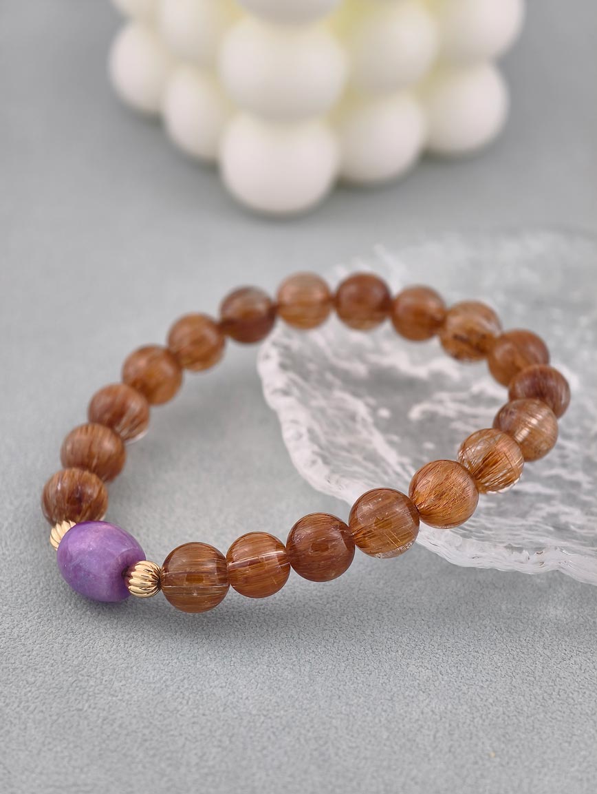 Natural Copper Rutilated Quartz and Sugilite Bracelet