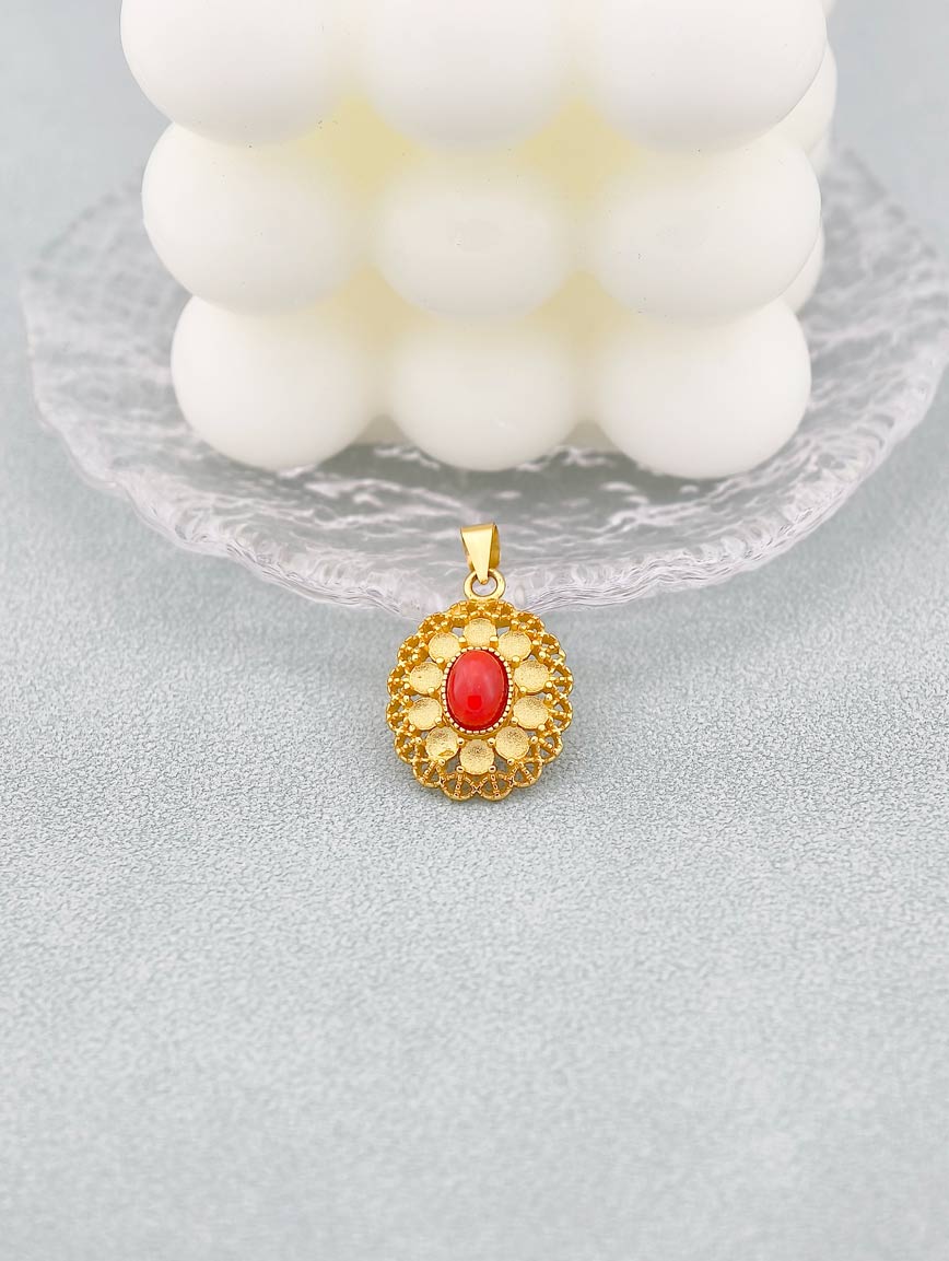 Natural Red Coral Sterling Silver Pendant