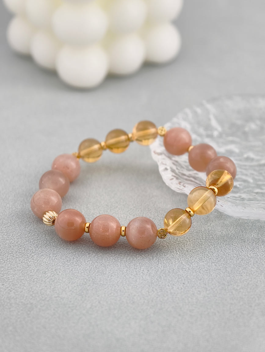 Natural Orange Moonstone and Citrine Bracelet