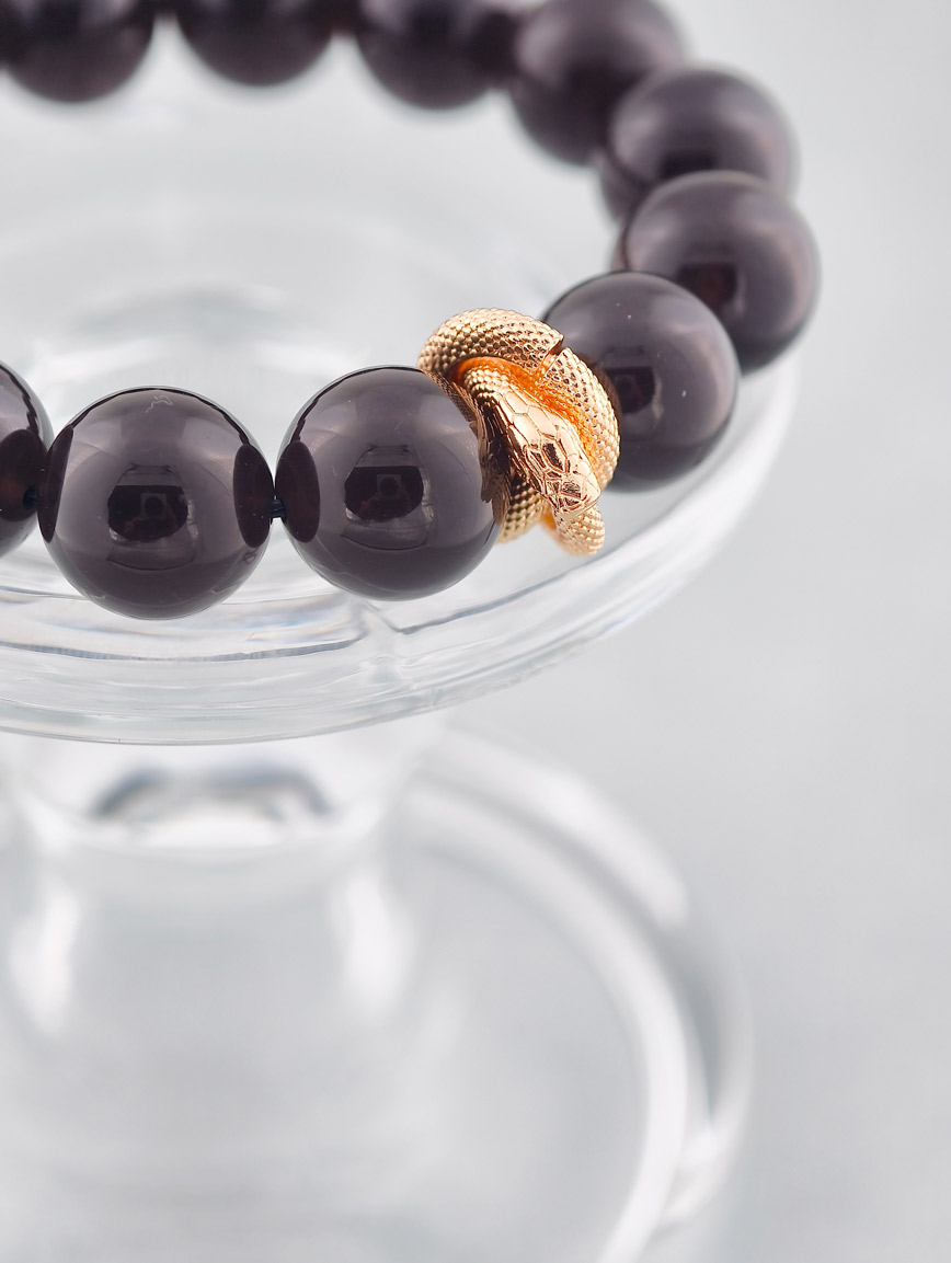 Obsidian and Copper-clad 14K Gold Snake Bracelet