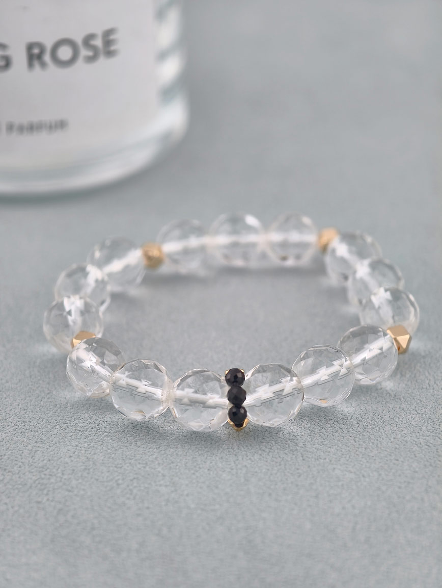Clear Quartz and Black Spinel Bracelet