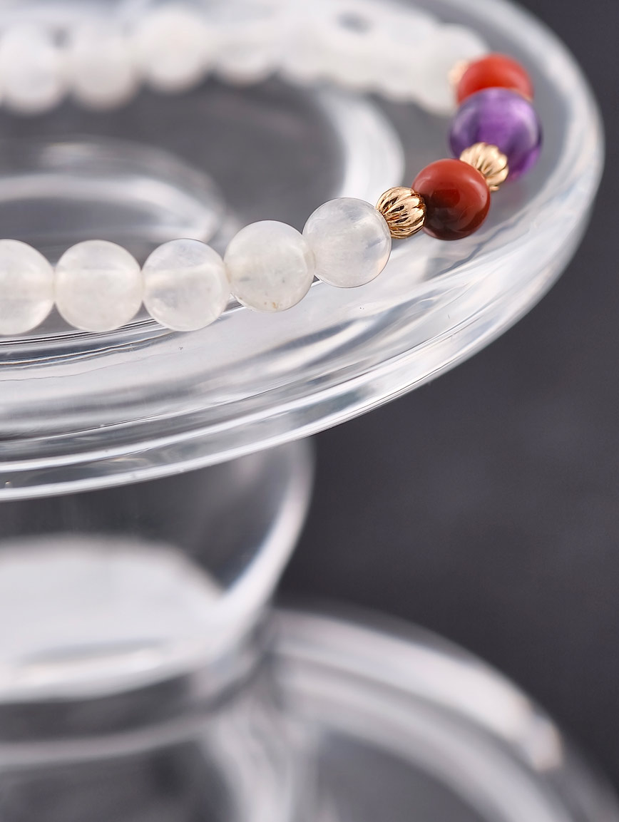 Moonstone and South Red Agate Amethyst Bracelet