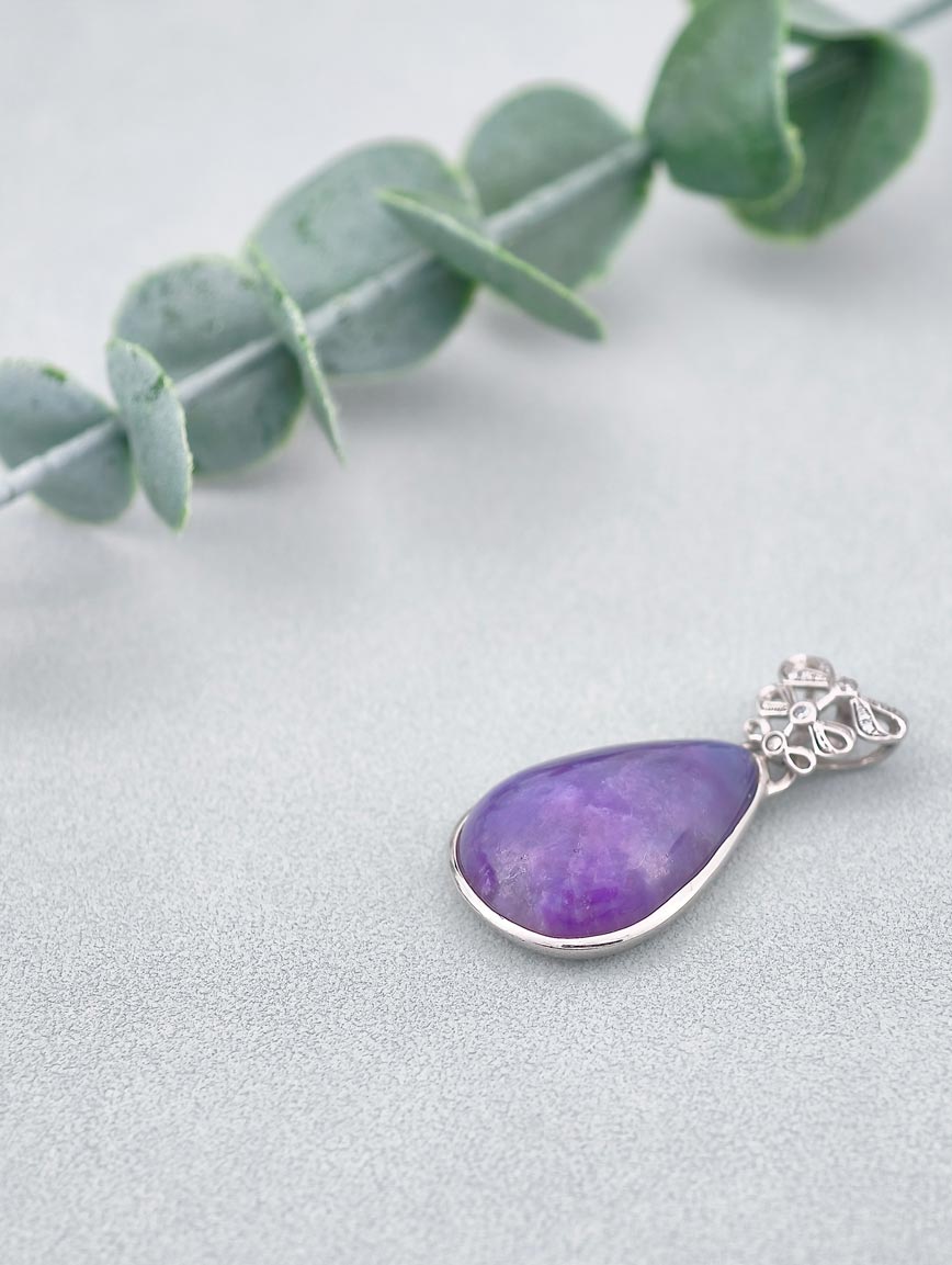 Natural Sugilite Delicate Style Sterling Silver Pendant