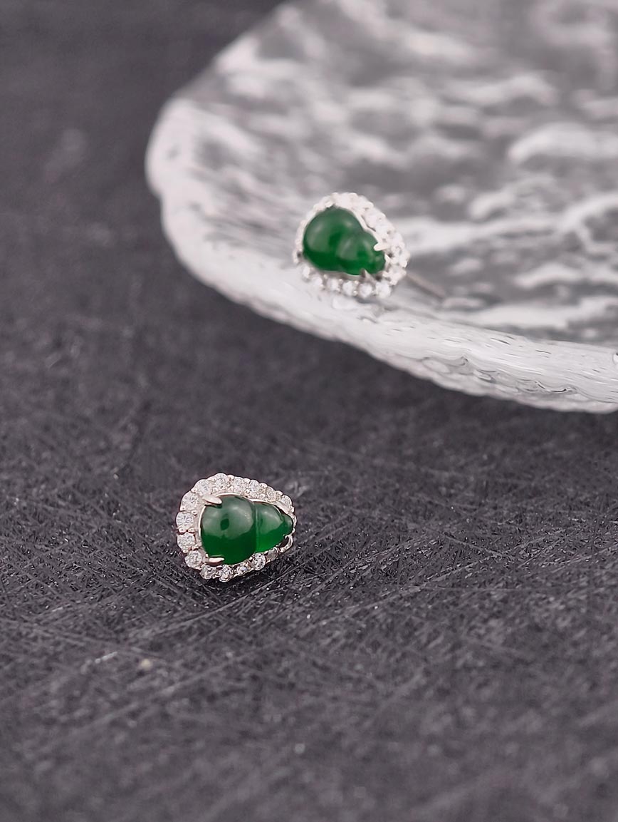 Natural Jadeite Gourd Sterling Silver Earrings