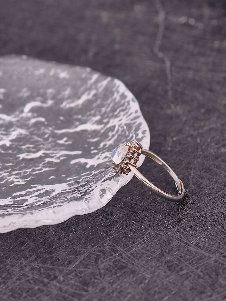 Natural Drop-Shaped Blue Moonstone Ring