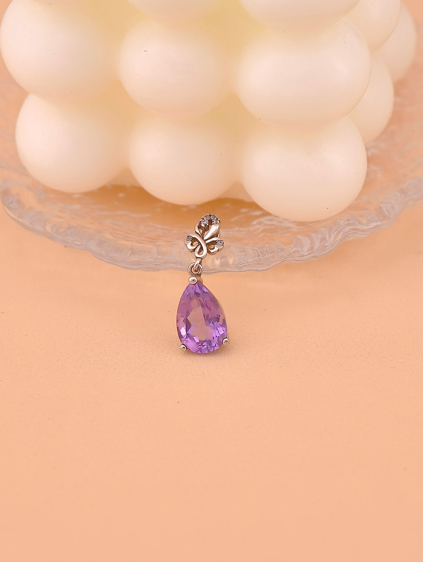 Natural Water Drop Amethyst Fashion Style Sterling Silver Pendant