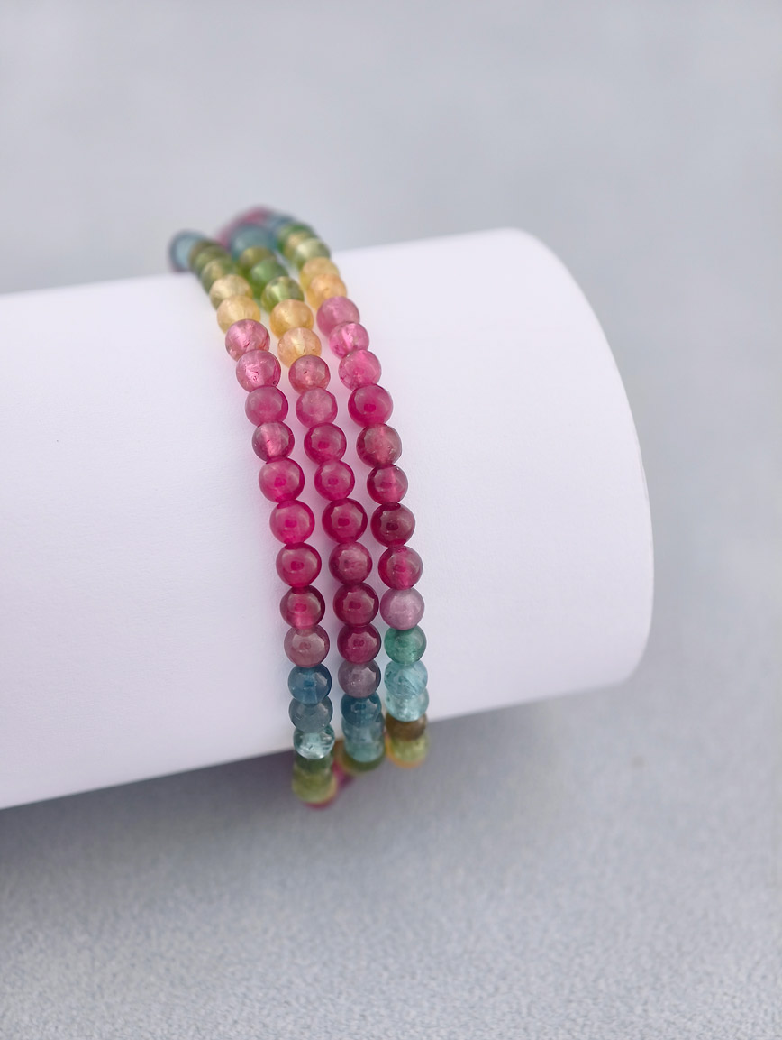 Natural Rainbow Tourmaline Three-Wrap Bracelet