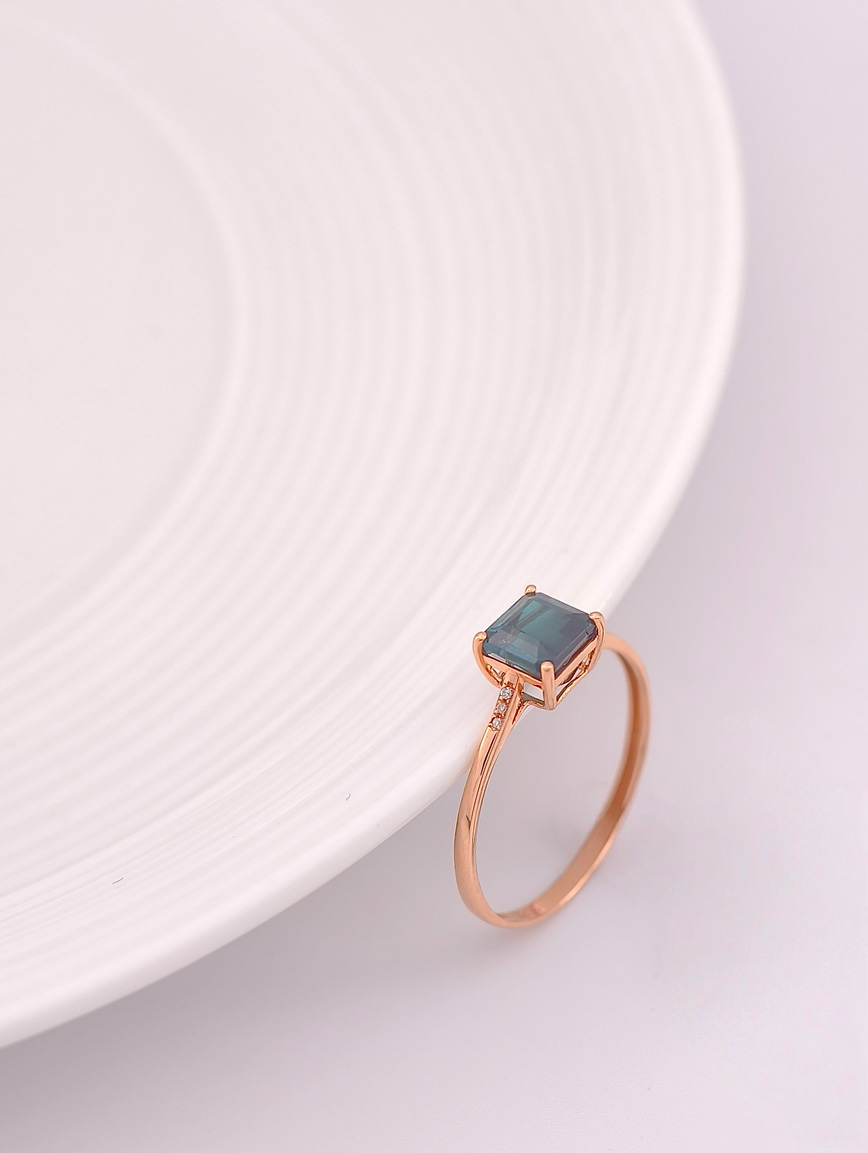 Natural Square Blue Tourmaline Ring