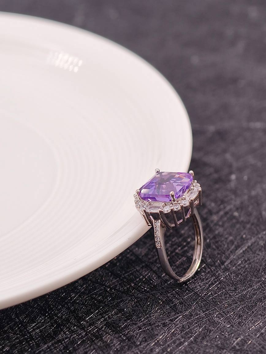 Natural Square Amethyst Ring