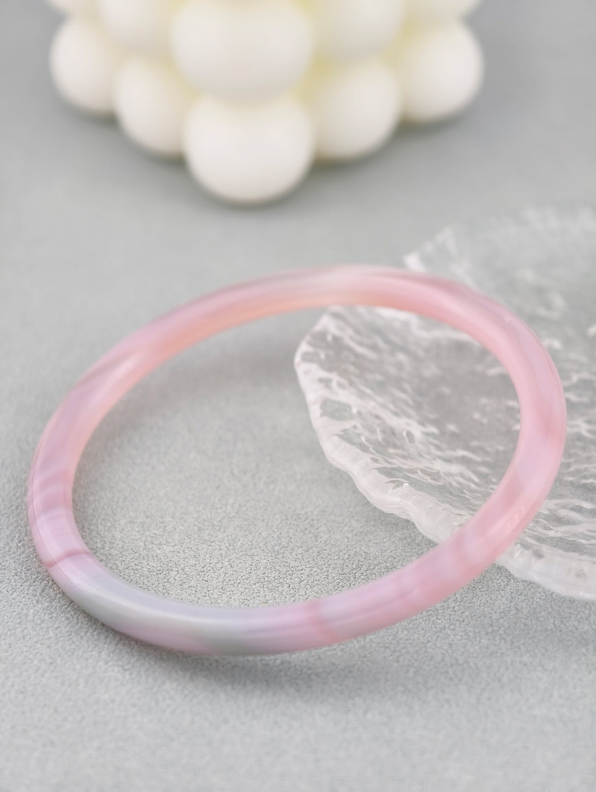Natural Pink Chalcedony and Pink Agate Bracelet
