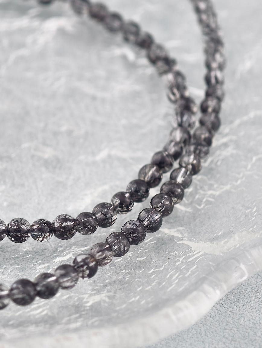Natural Black Rutilated Quartz Three-Wrap Bracelet