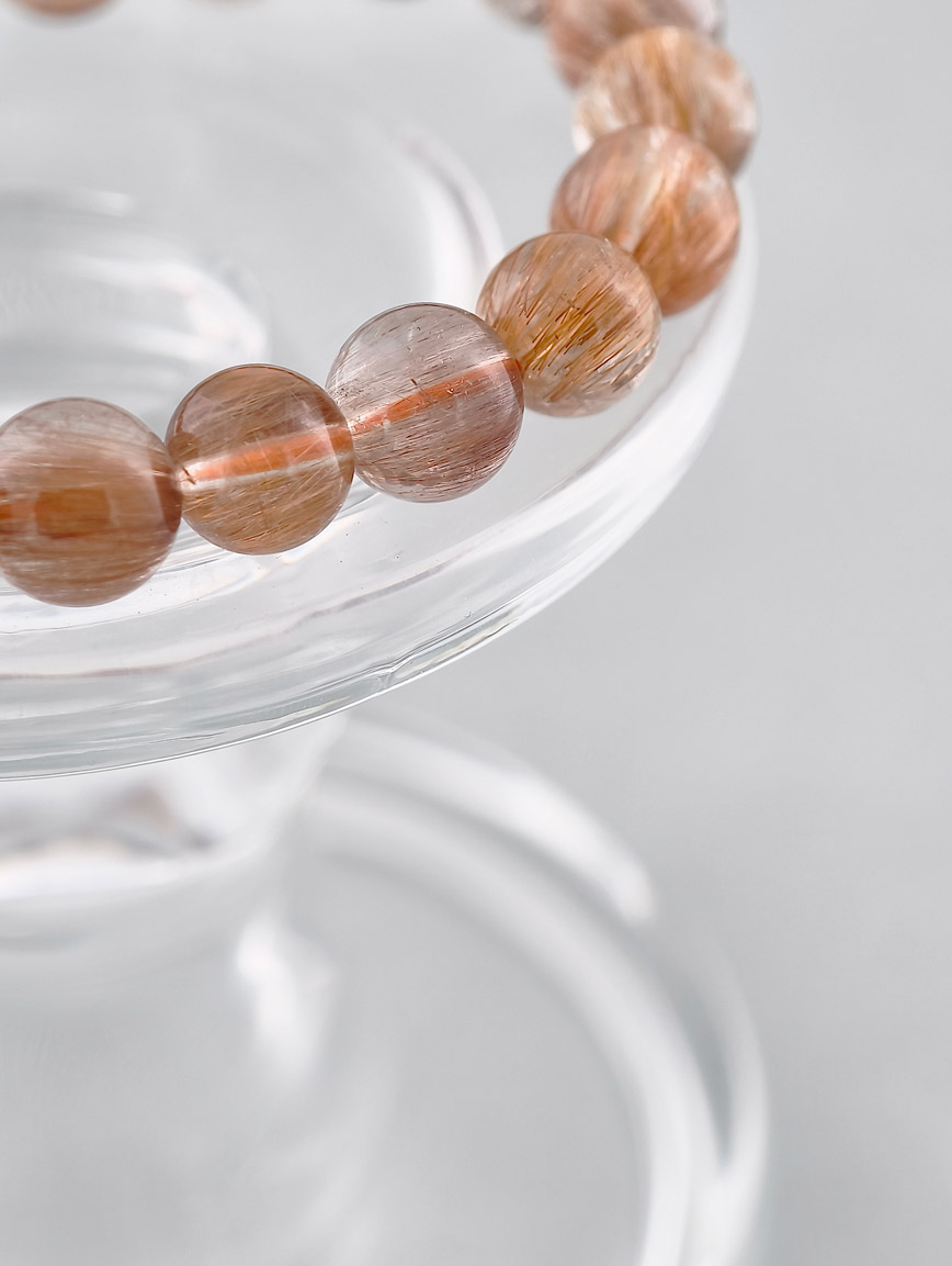 Natural Brazilian Copper Rutilated Quartz Round Bead Bracelet