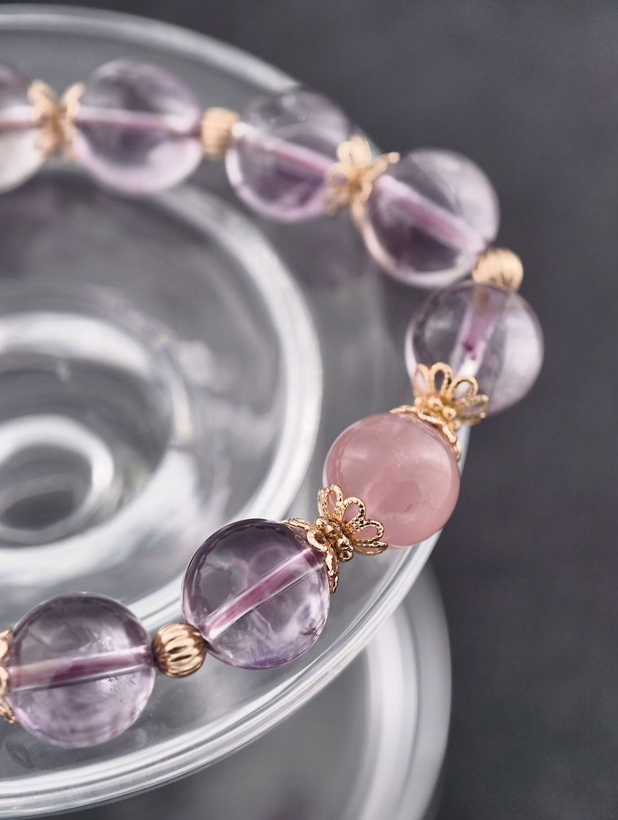Natural Amethyst and Rose Quartz Delicate Style Bracelet