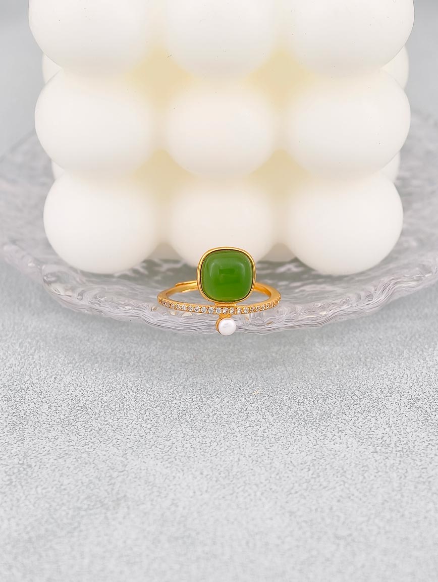 Jasper Sugar Cube Pearl Ring