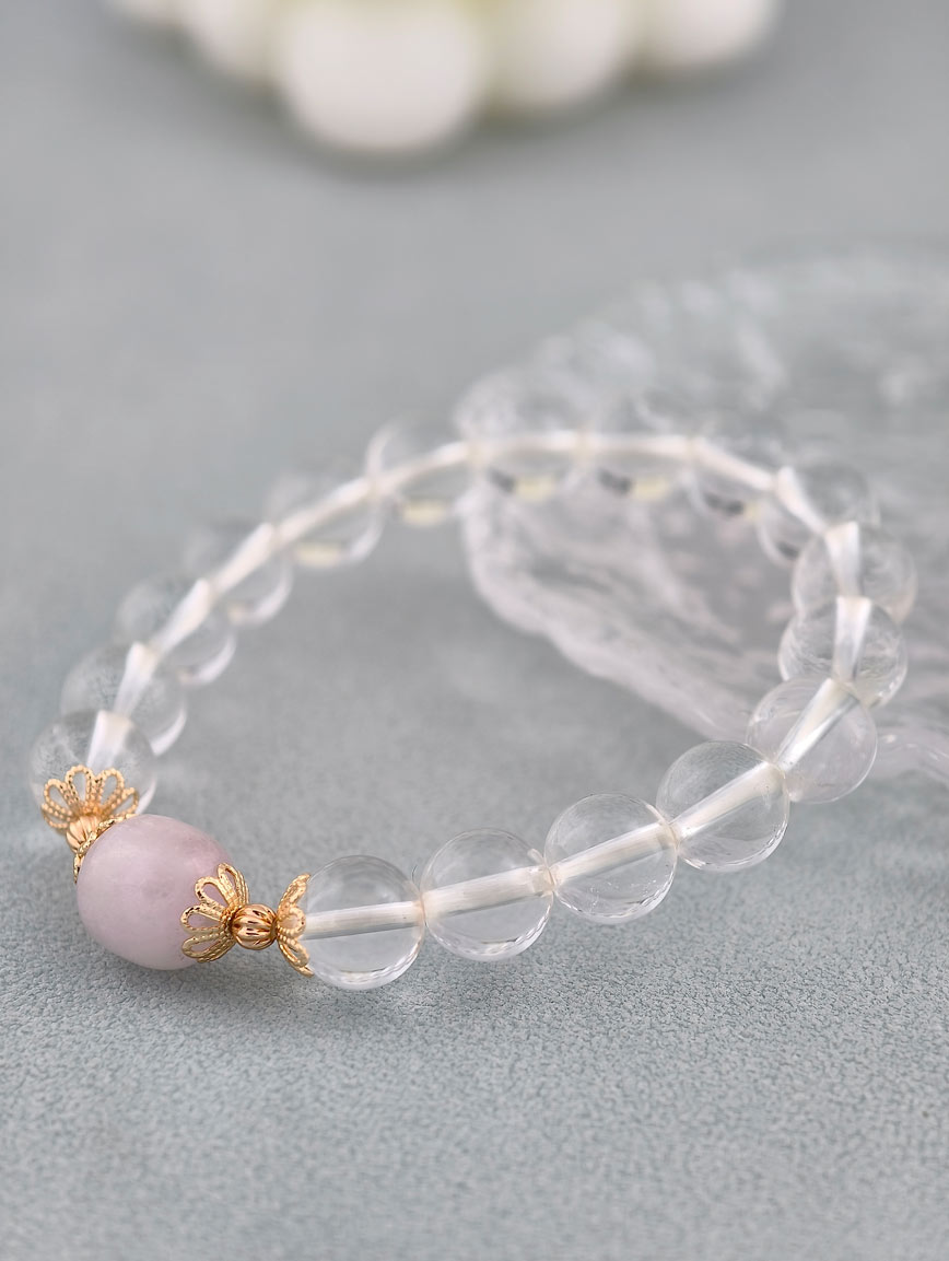 Natural Clear Quartz and Kunzite Bracelet