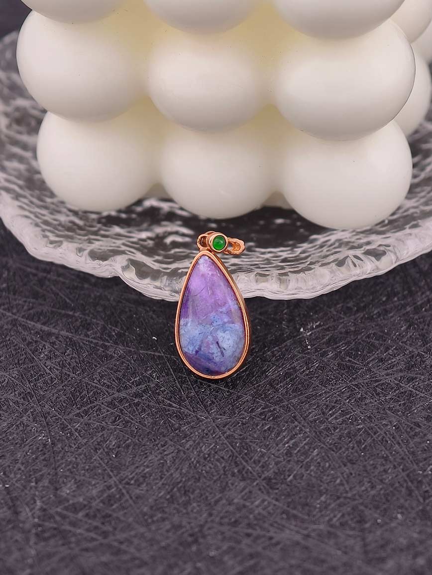 Natural Water Drop Sugilite Sterling Silver Pendant