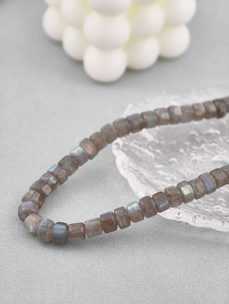 Natural Labradorite with Orange Garnet Necklace