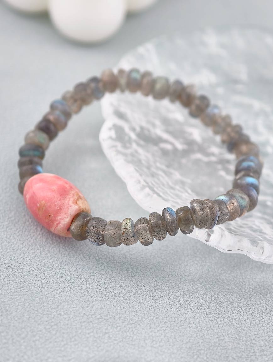 Natural Labradorite and Rhodochrosite Bracelet