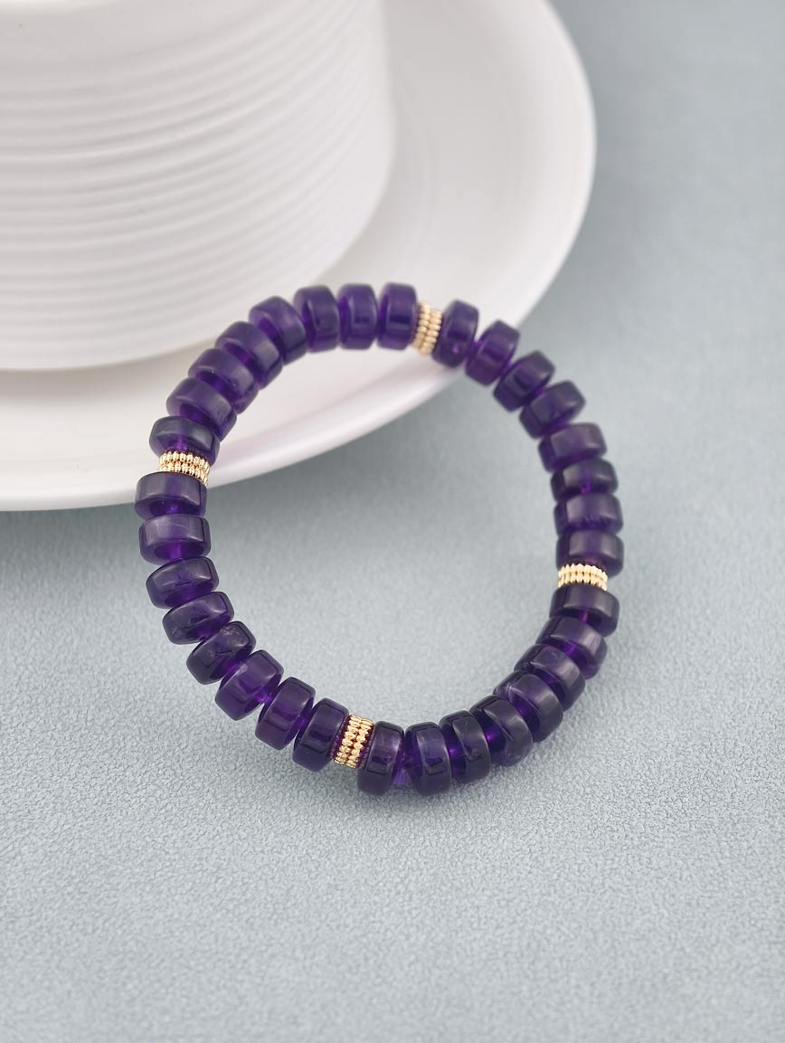 Amethyst Wheel Bead Simple Style Bracelet