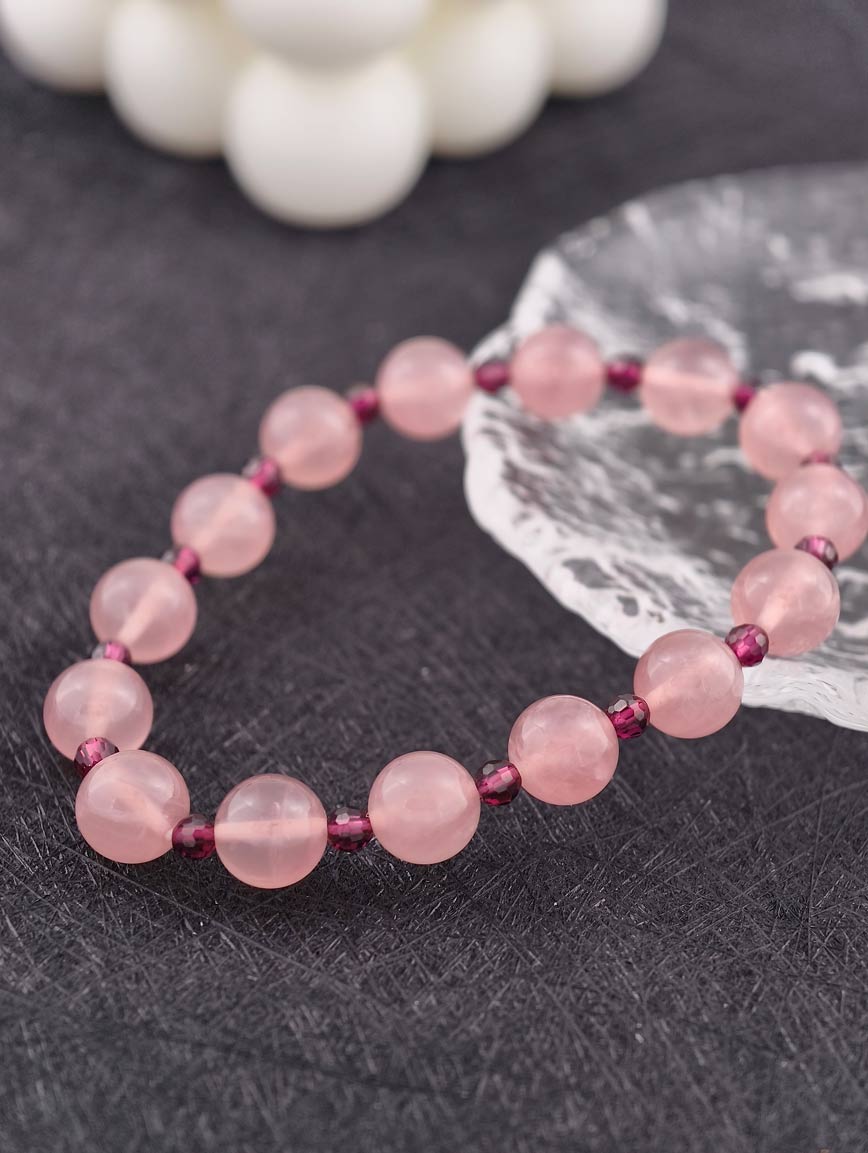 Madagascar Rose Quartz and Garnet Bracelet