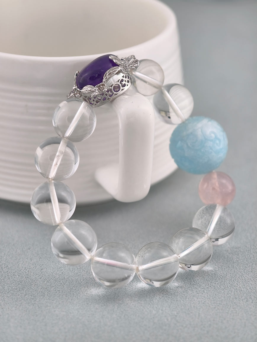 Natural Clear Quartz and Aquamarine Amethyst Rose Quartz Bracelet