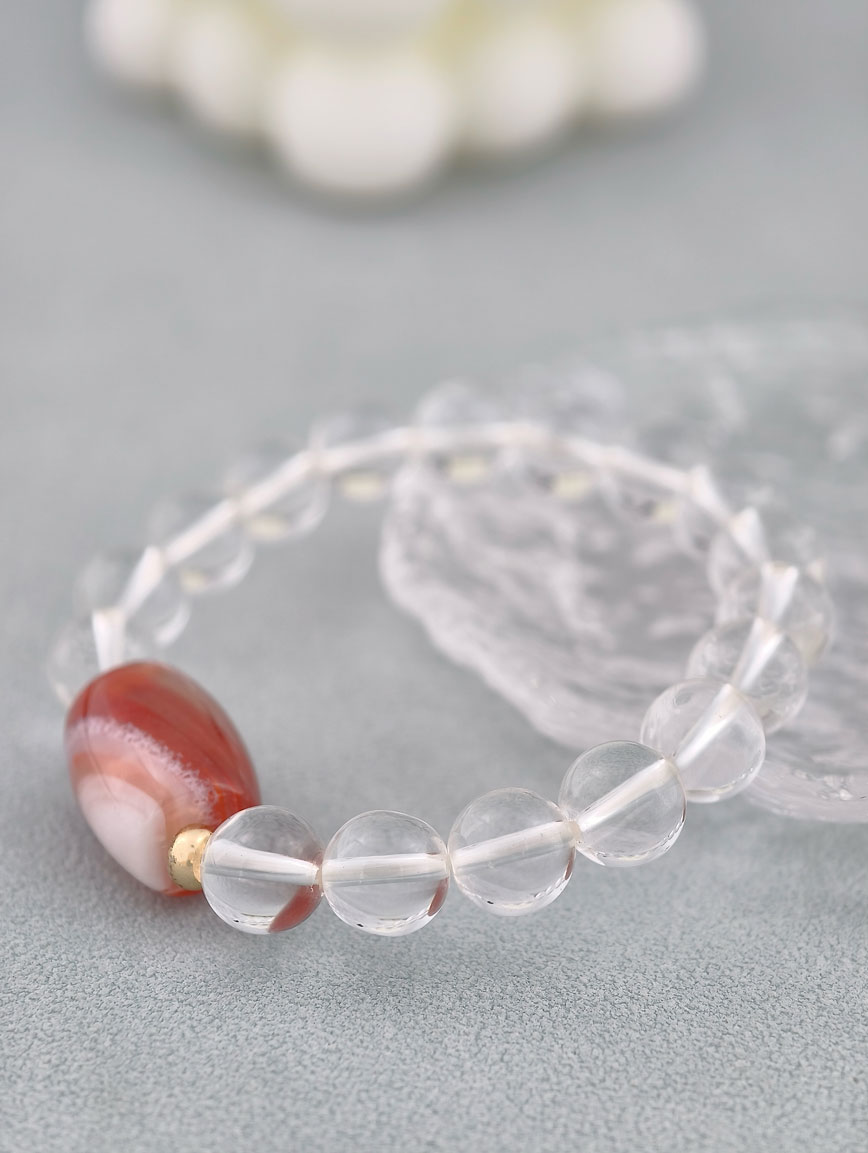 Natural Clear Quartz and South Red Agate Lucky Bead Bracelet