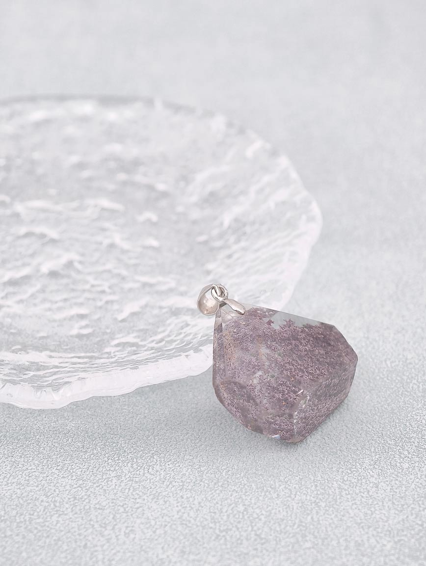 Natural Red Phantom Sterling Silver Pendant