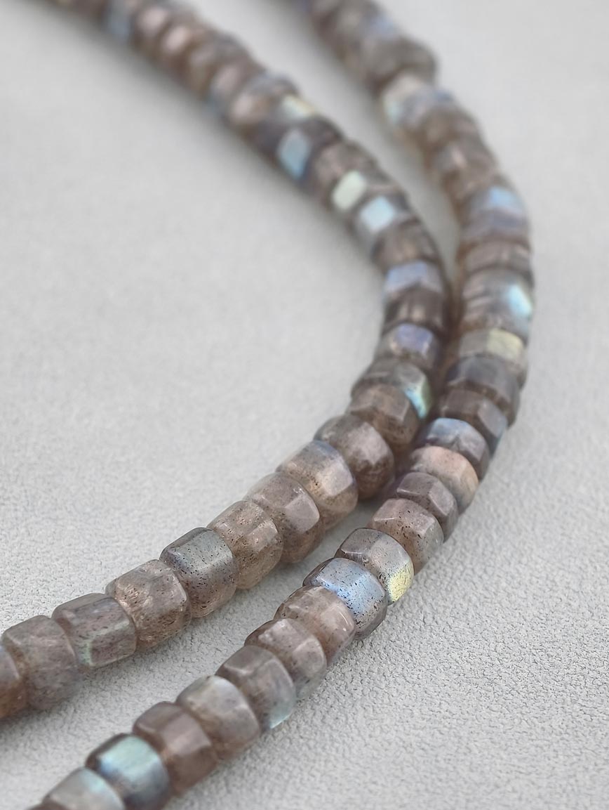 Natural Labradorite with Orange Garnet Necklace