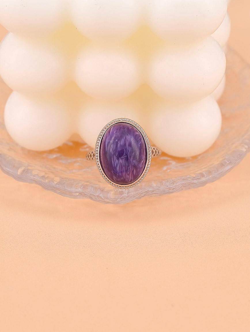 Natural Charoite Simple Ring