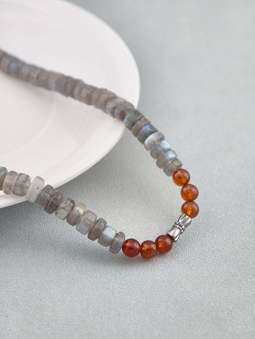 Natural Labradorite with Orange Garnet Necklace
