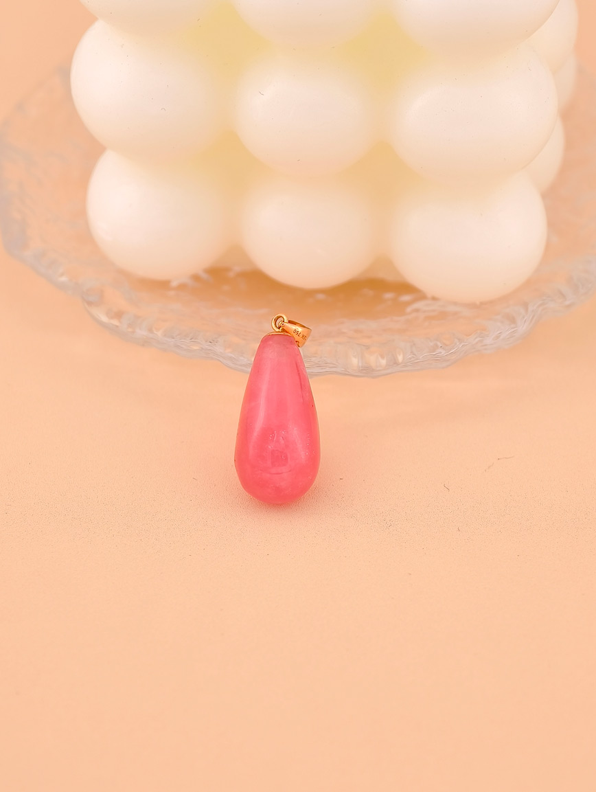 18K Gold Natural Rhodochrosite Simple Style Pendant