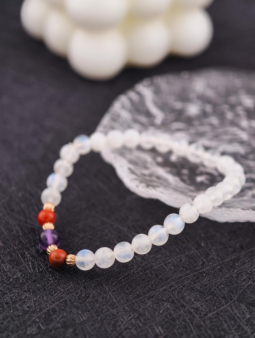 Moonstone and South Red Agate Amethyst Bracelet