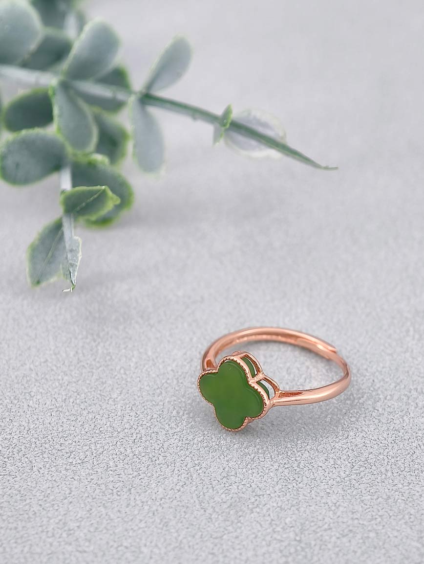 Natural Four Leaf Clover Jasper Ring