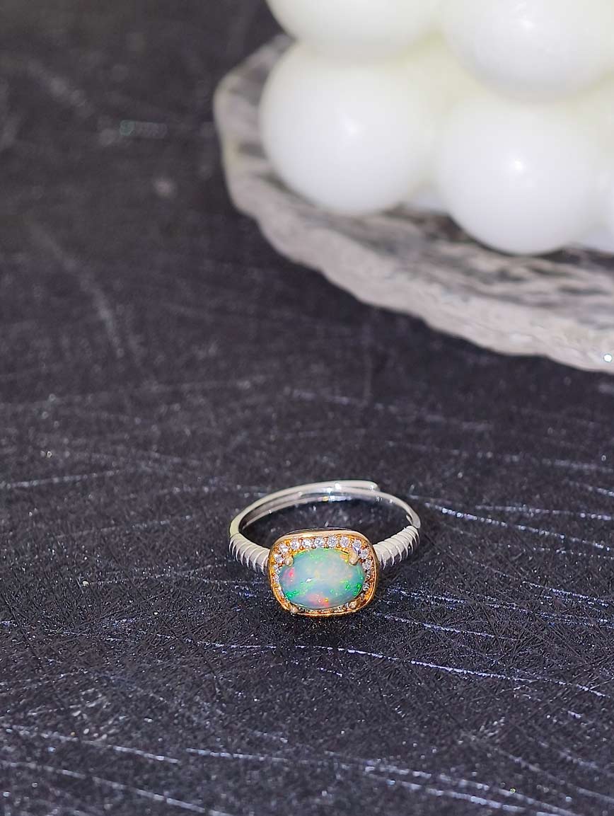 Natural Opal Sterling Silver Gold Plated Seiko Ring