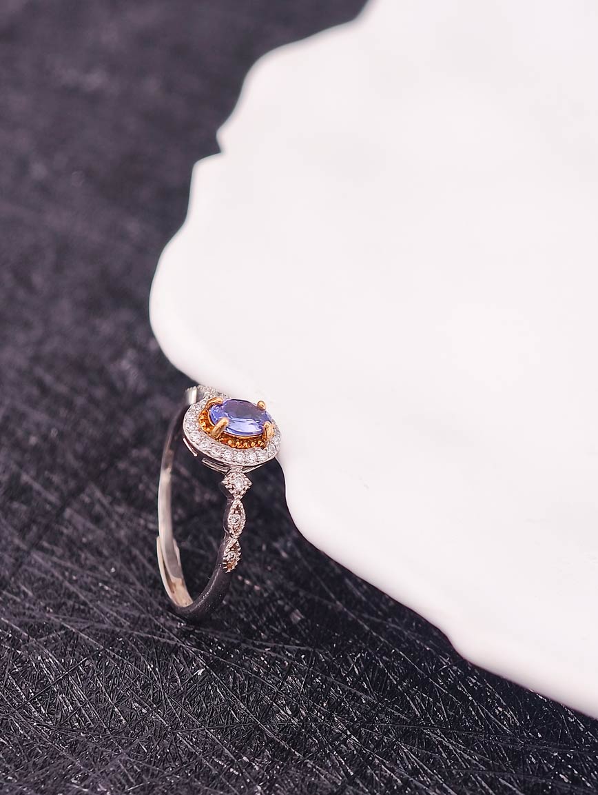 Natural Sterling Silver Gold Plated Tanzanite Ring