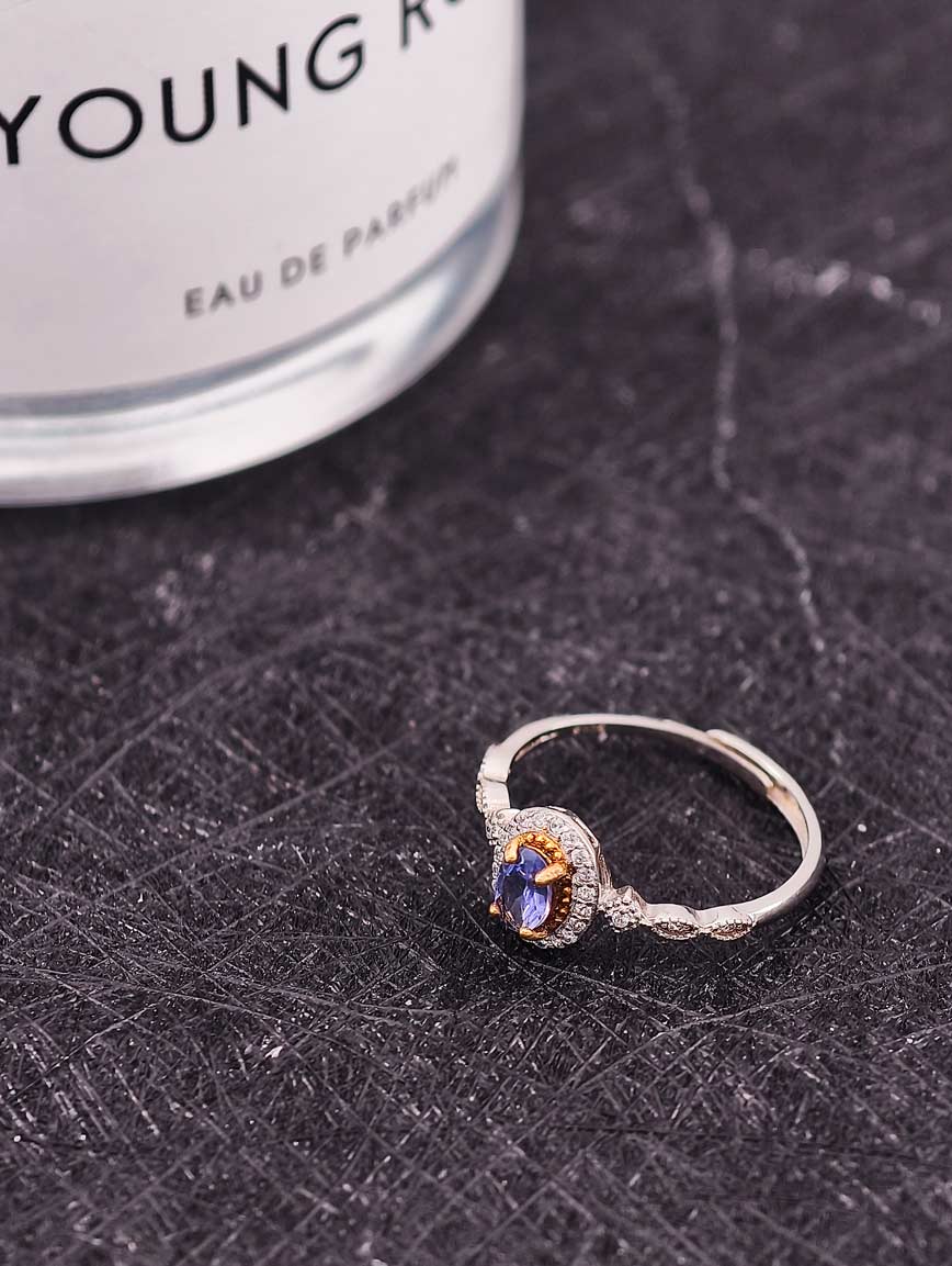 Natural Sterling Silver Gold Plated Tanzanite Ring