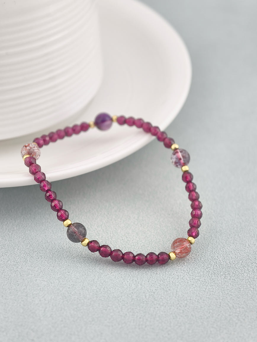 Natural Garnet and Super Seven Elegant Bracelet