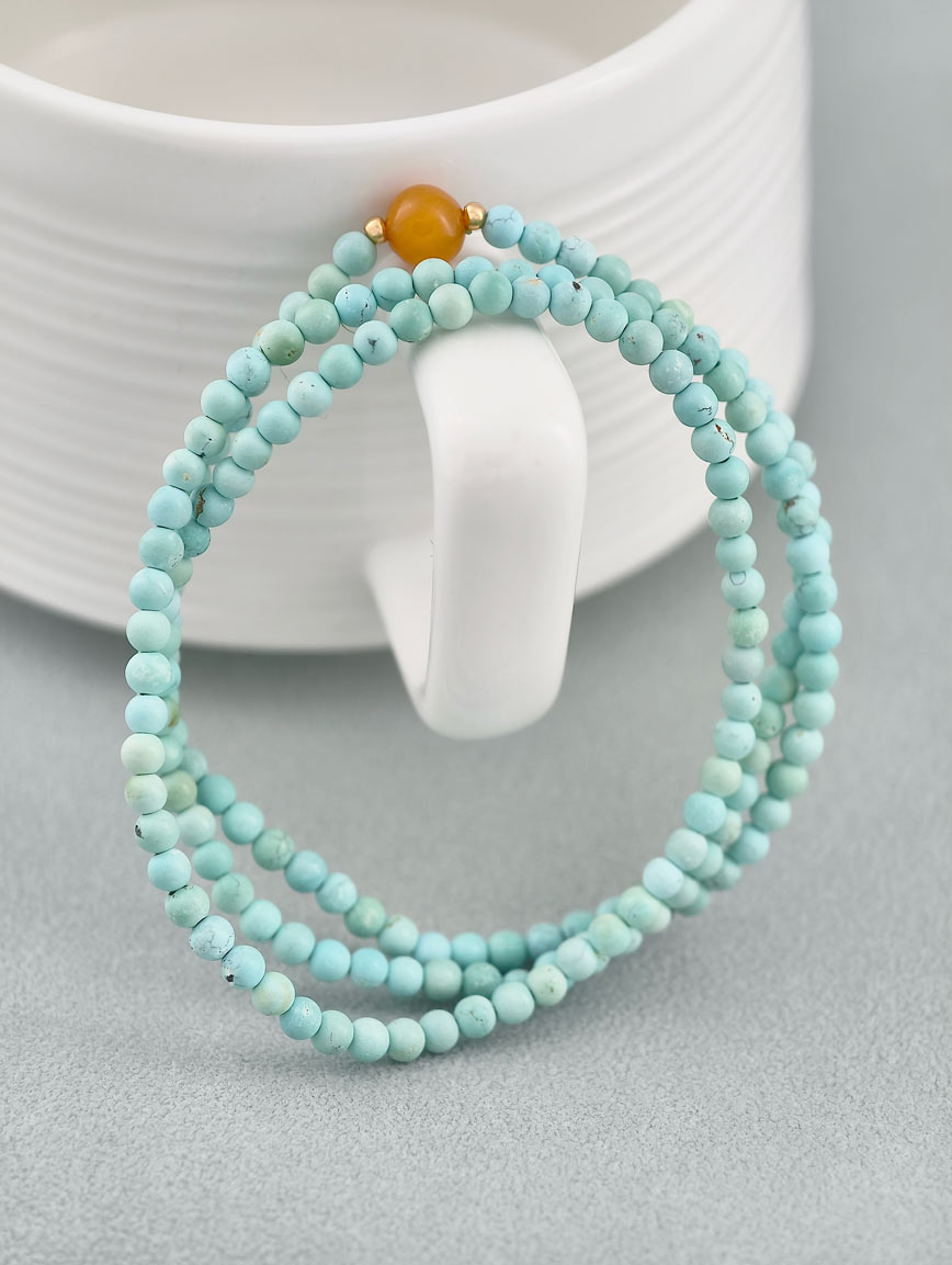 Natural Turquoise and Beeswax Three-Wrap Bracelet