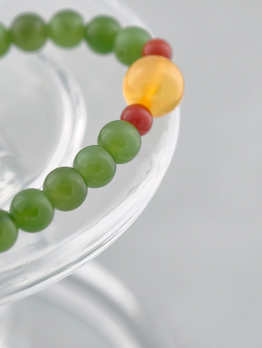 Natural Jasper and South Red Agate Beeswax Bracelet