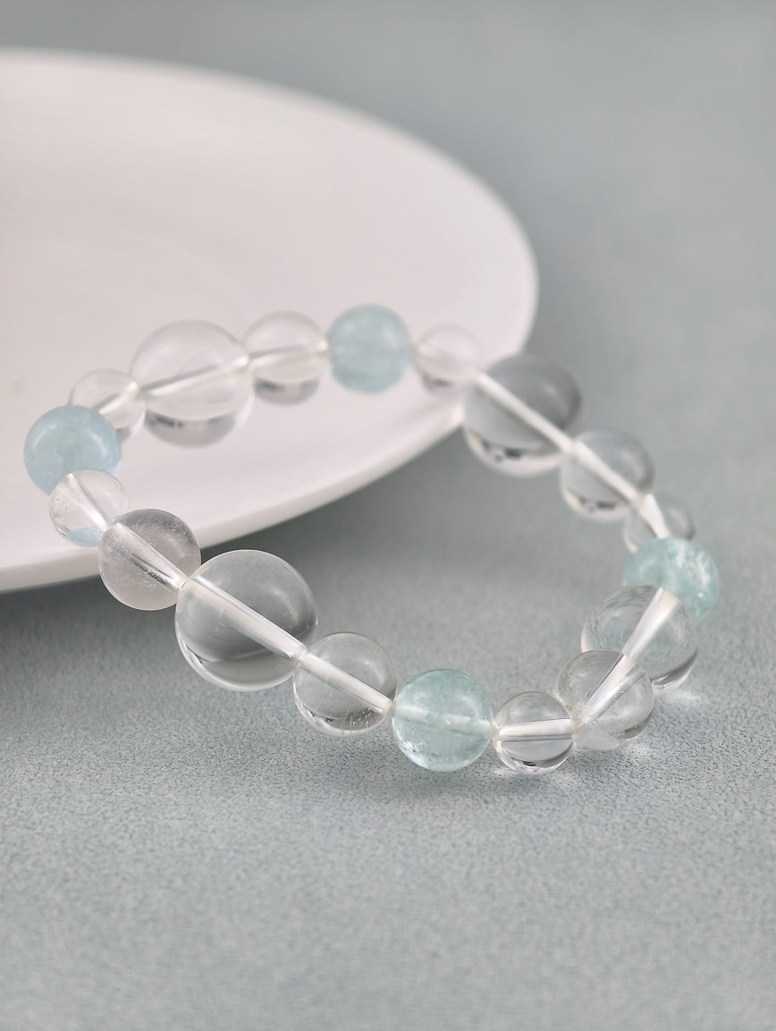 Natural Clear Quartz and Aquamarine Bracelet