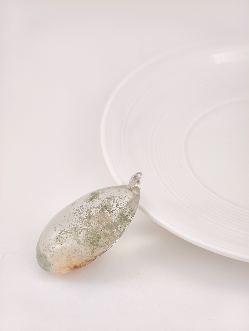 Natural White Phantom Sterling Silver Pendant