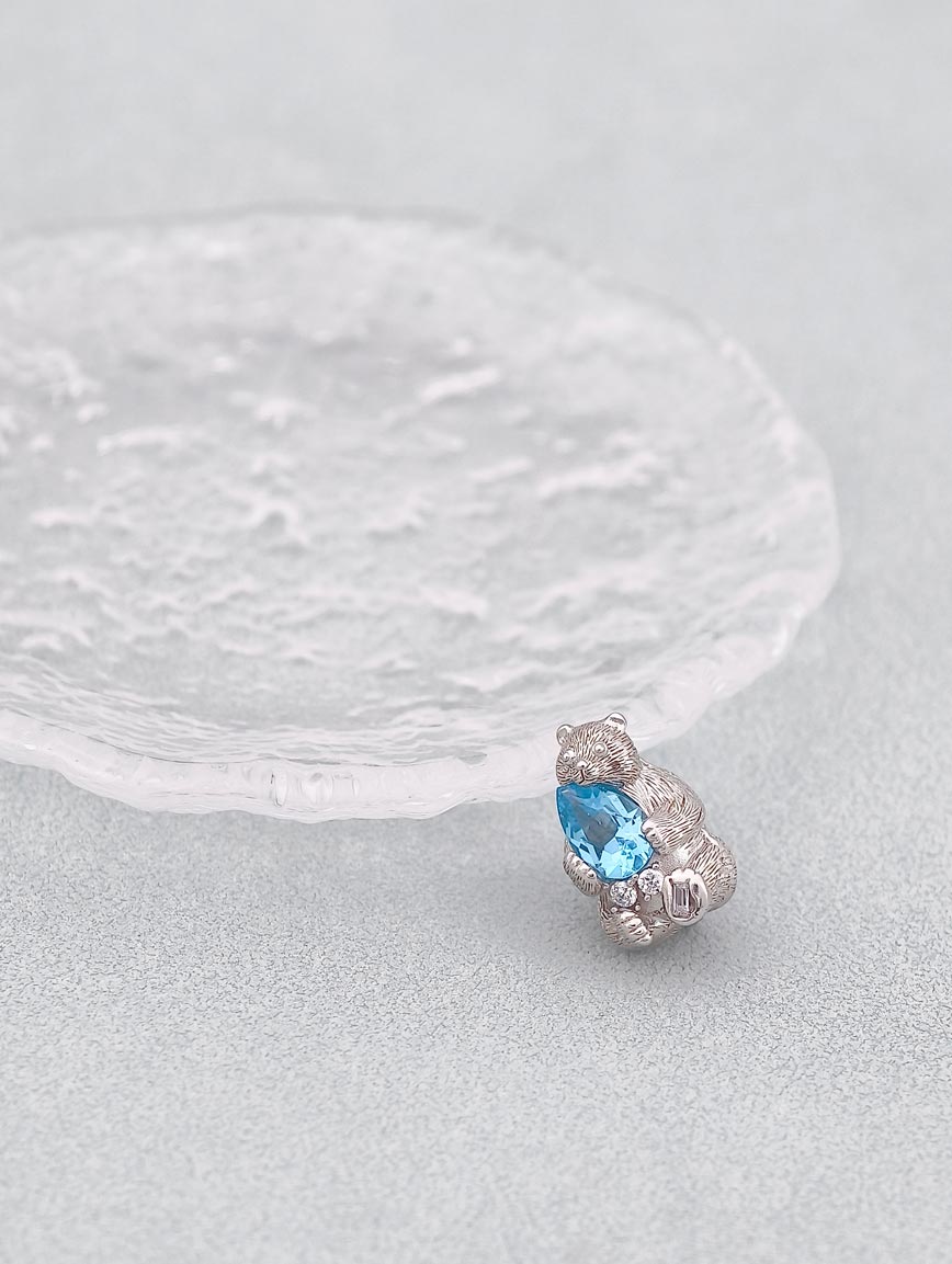 Natural Blue Topaz Bear Hug Pendant